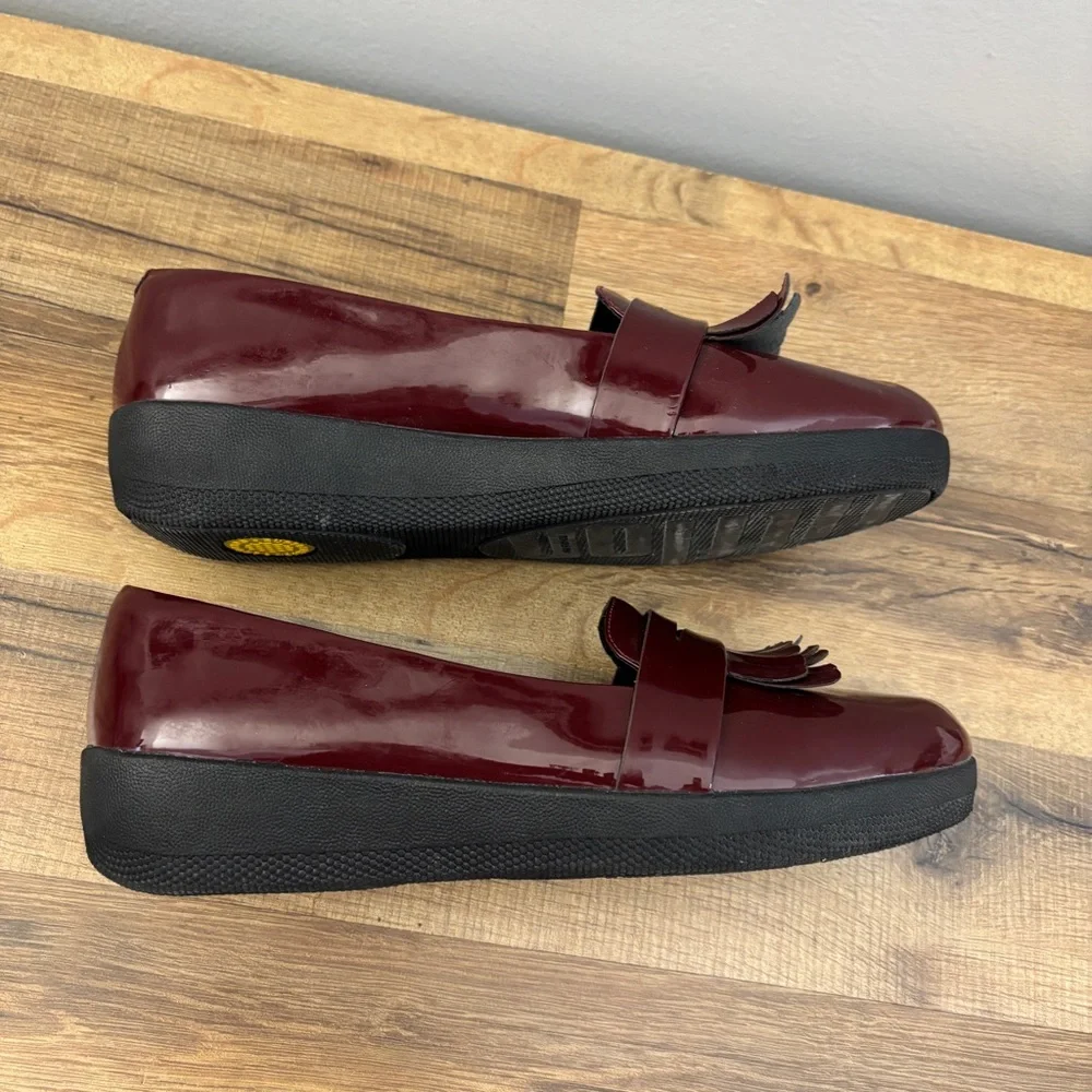 FitFlop Fringey Sneakerloafer Patent Leather Slip On Penny Loafers Deep Red - Picture 7 of 8